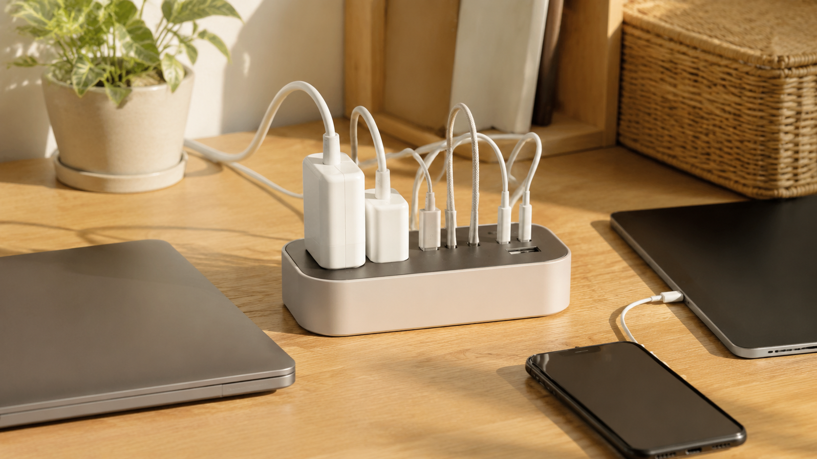 ACとUSB機器をまとめた充電ステーション