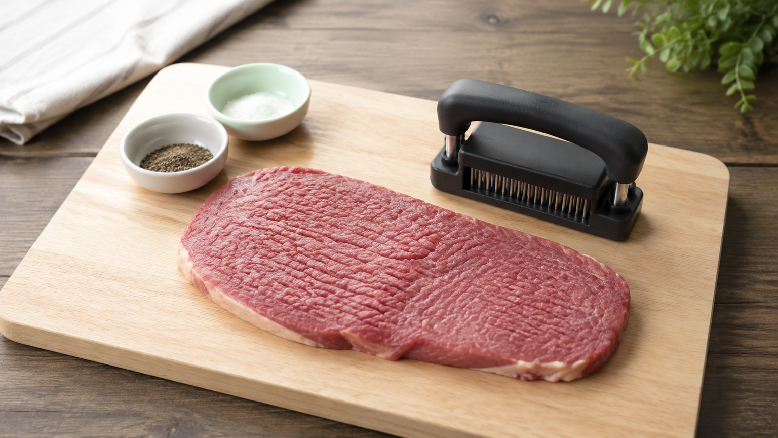 肉の筋切りをして下ごしらえする場面を表した記事のアイキャッチ画像